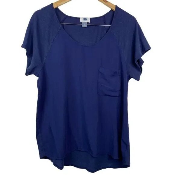 OLD NAVY WOMEN'S NAVY BLUE FRONT POCKET T-SHIRT LARGE - Picture 1 of 5